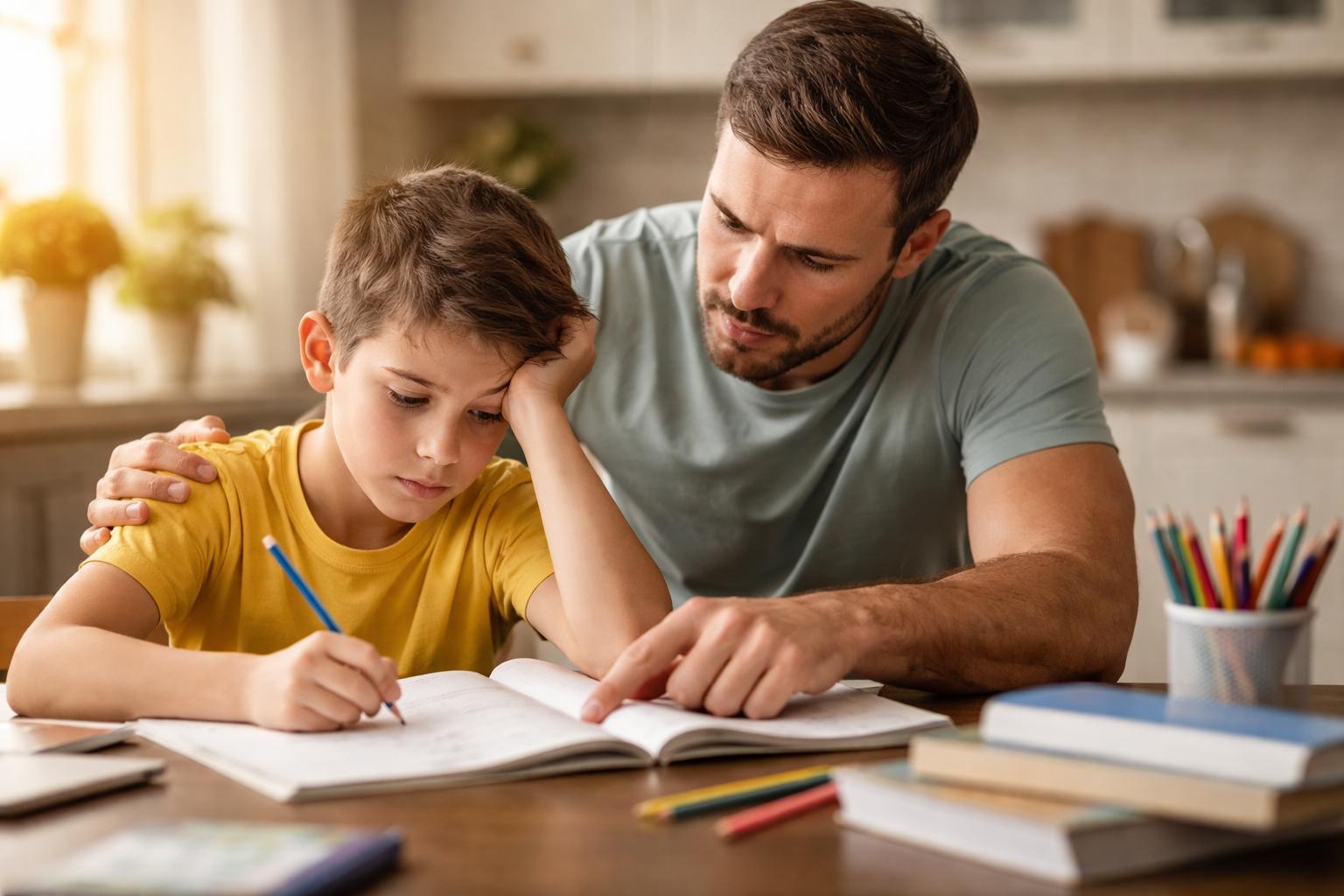 Parent coaching a child patiently