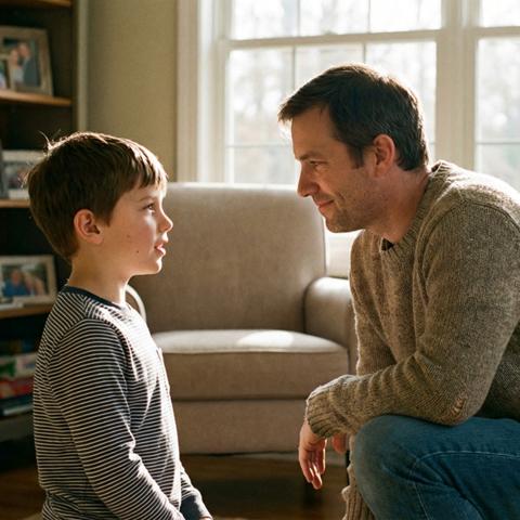 A child listening or reflecting instead of arguing