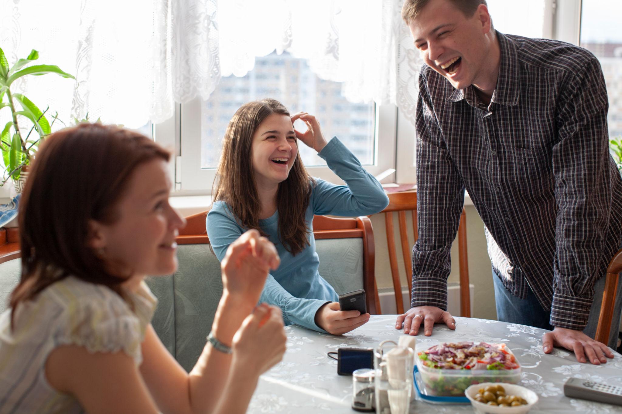 Family engaged in meaningful conversation